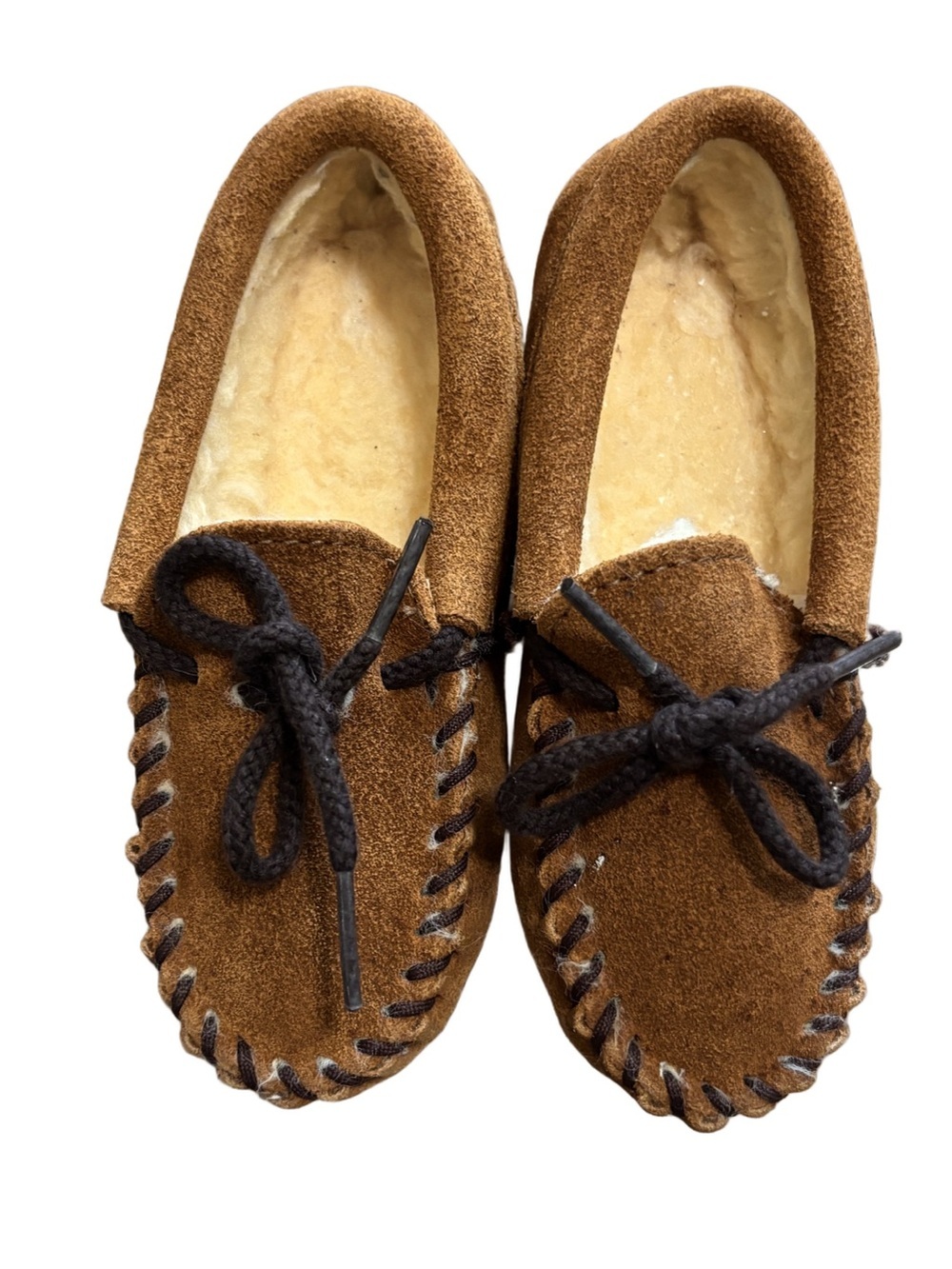 Vintage 80s Suede Minnetonka Moccasin Slippers-Brown-Estimated Kids Size 11